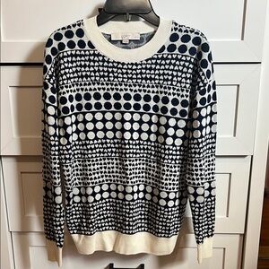 LOFT Black and White Geometric Crew Neck Sweater
